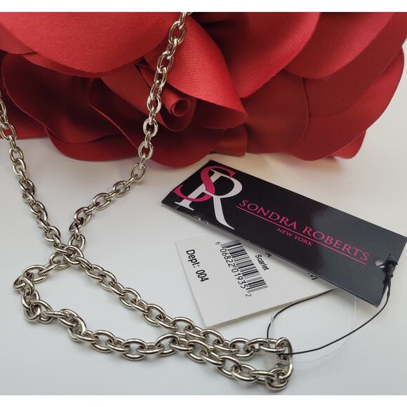 Sondra Roberts Red Evening Flower Purse/Clutch Chain Strap Rhinestone Closure - Picture 3 of 16